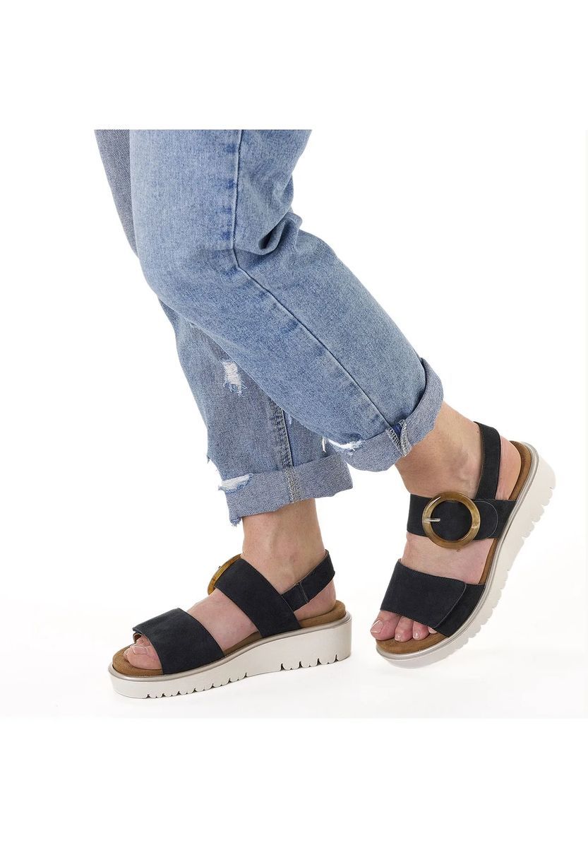 Marineblaue Leder Keilsandalen
