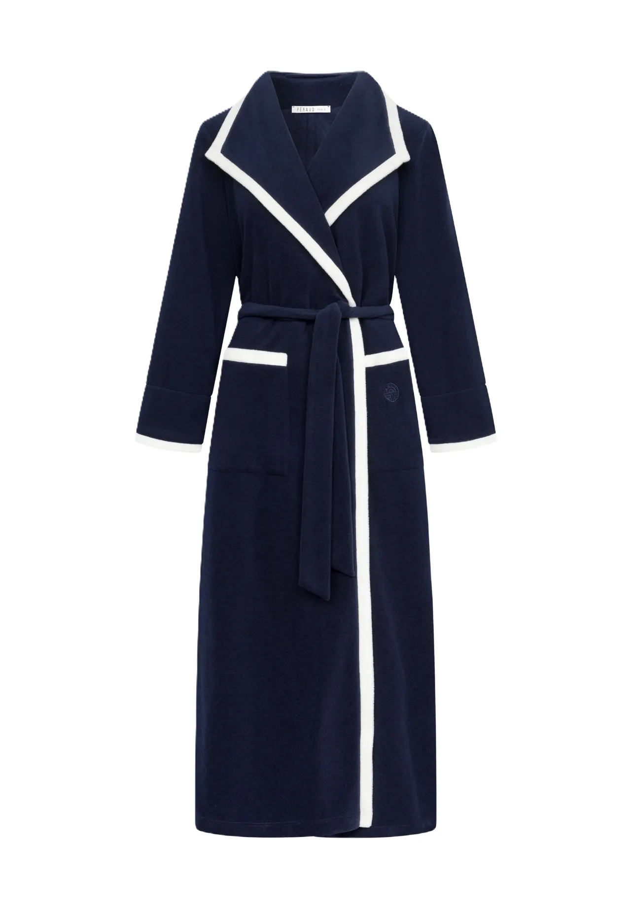 Eleganter Marine-Fleece-Bademantel mit Besatz
