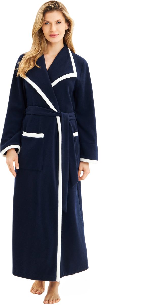 Eleganter Marine-Fleece-Bademantel mit Besatz