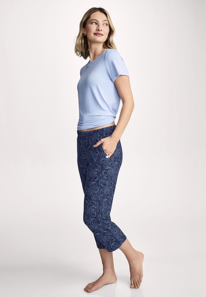 Blaue, bedruckte, kurze Loungewear-Hose