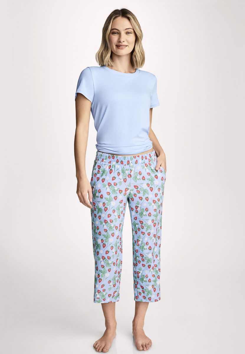 Cropped Loungewear Hose mit Erdbeermuster