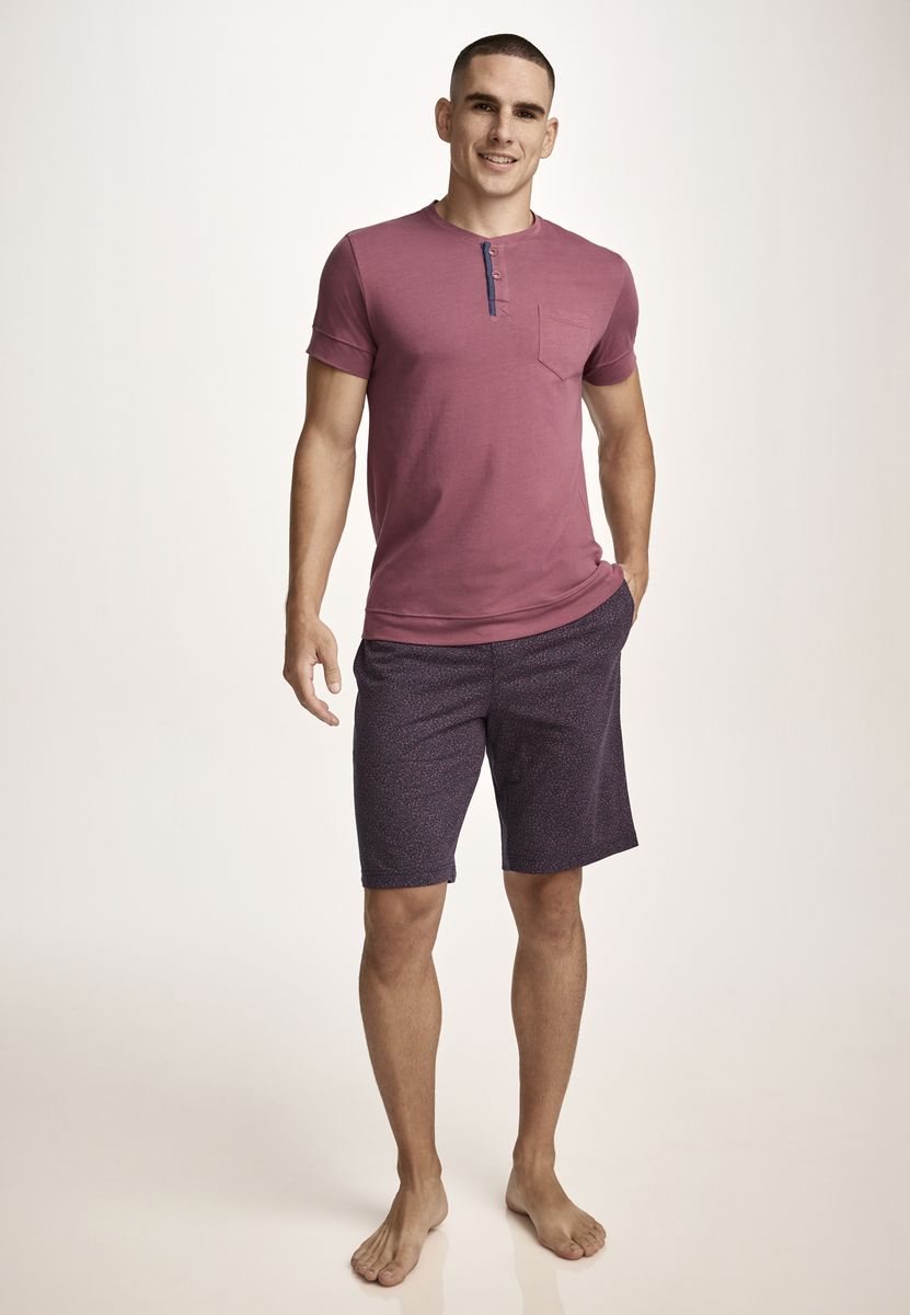 Herren Schlafshirt mit Henley-Ausschnitt