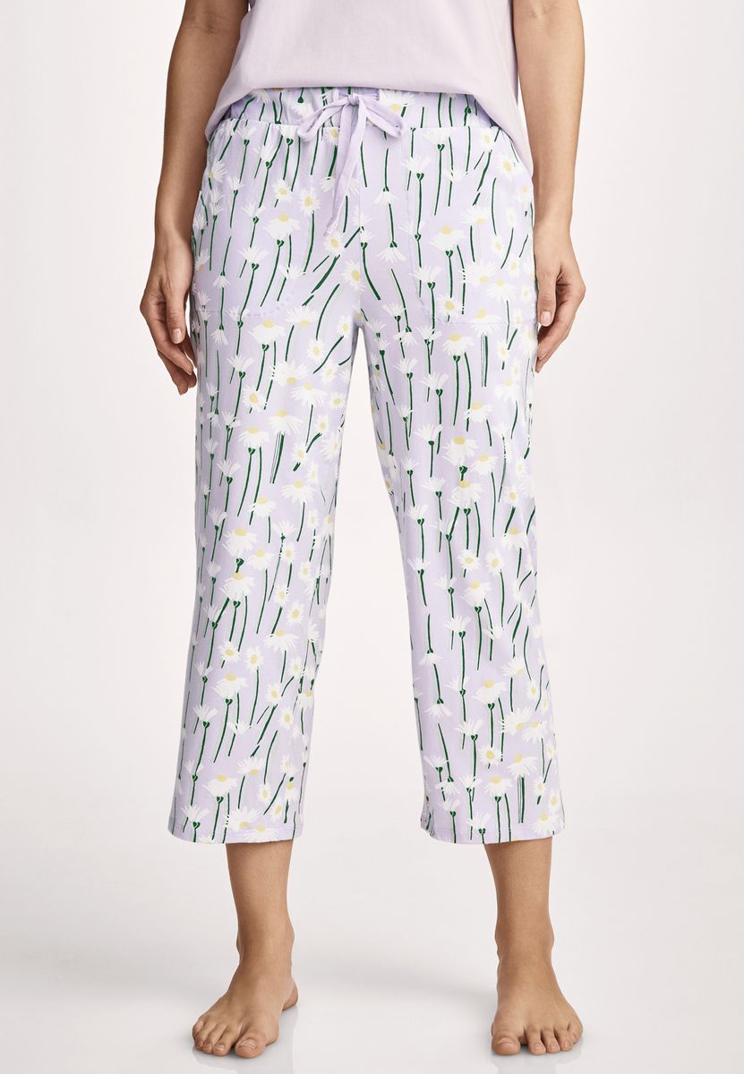 Capri-Pyjamahose mit Gänseblümchenmuster