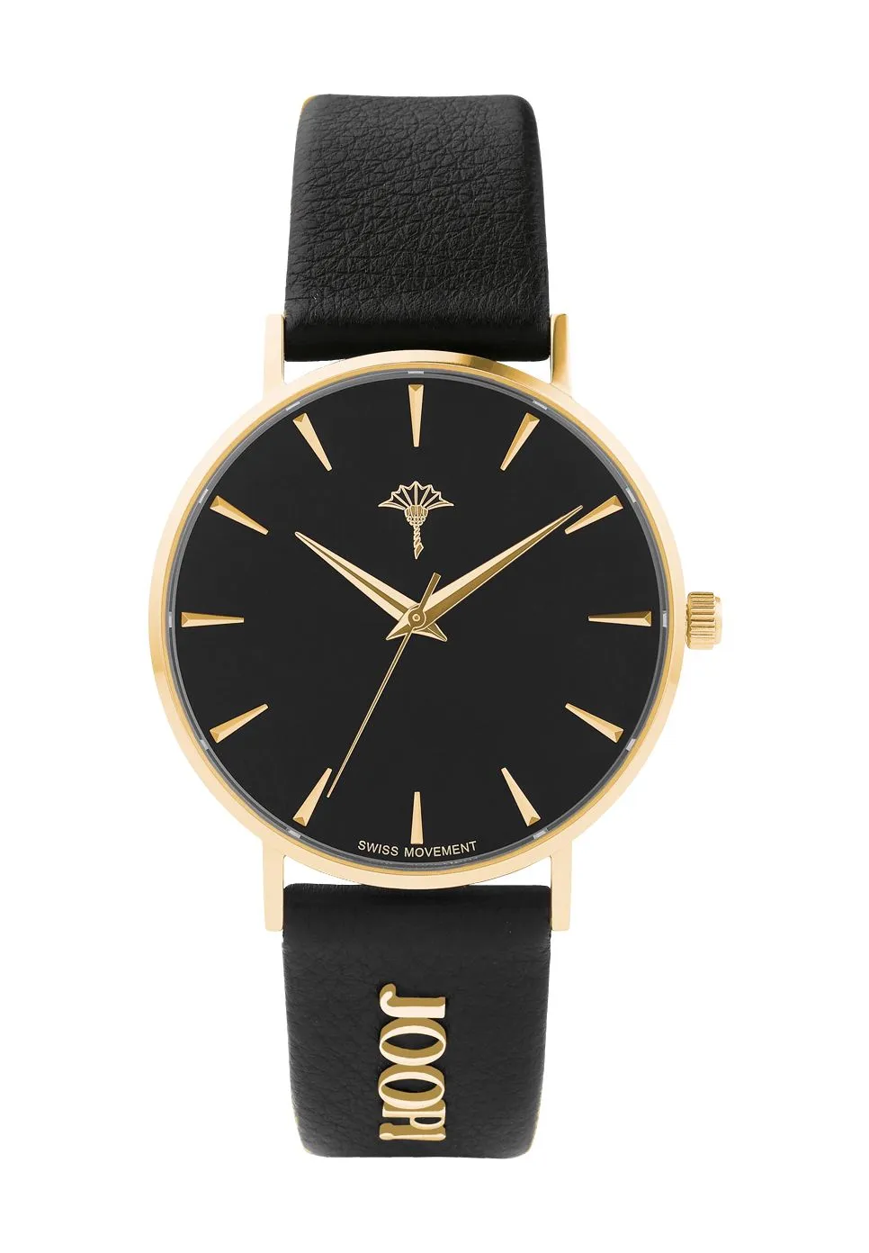 Minimalistische Goldfarbene Uhr mit Schwarzem Zifferblatt
