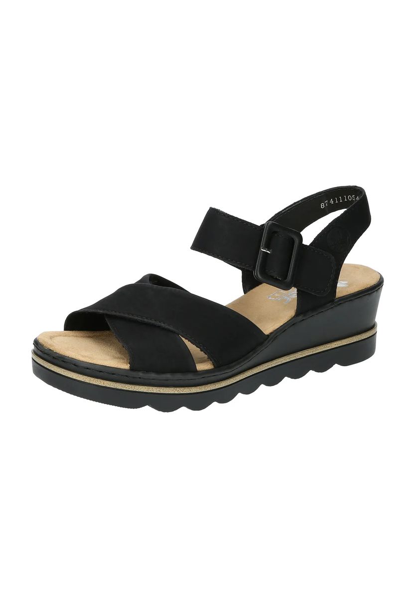 Schwarze Keilabsatz Komfort Sandalen