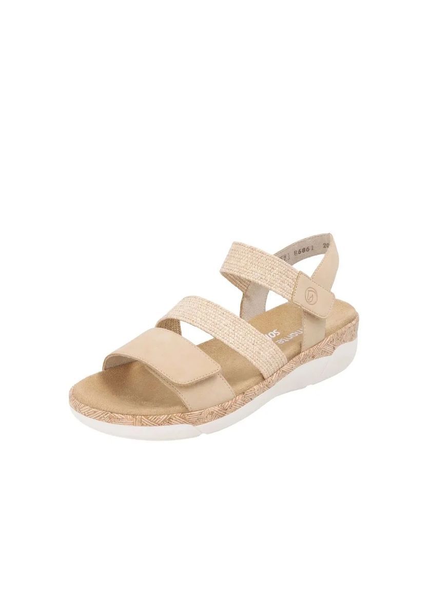 Beige Komfortsandale mit Klettverschluss-Riemen