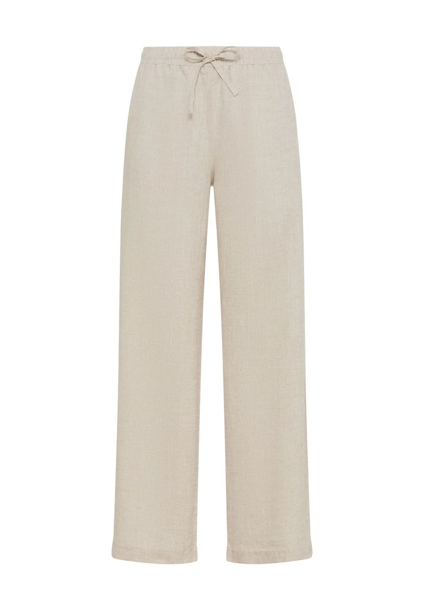Beige Leinenhose mit weitem Bein für Damen