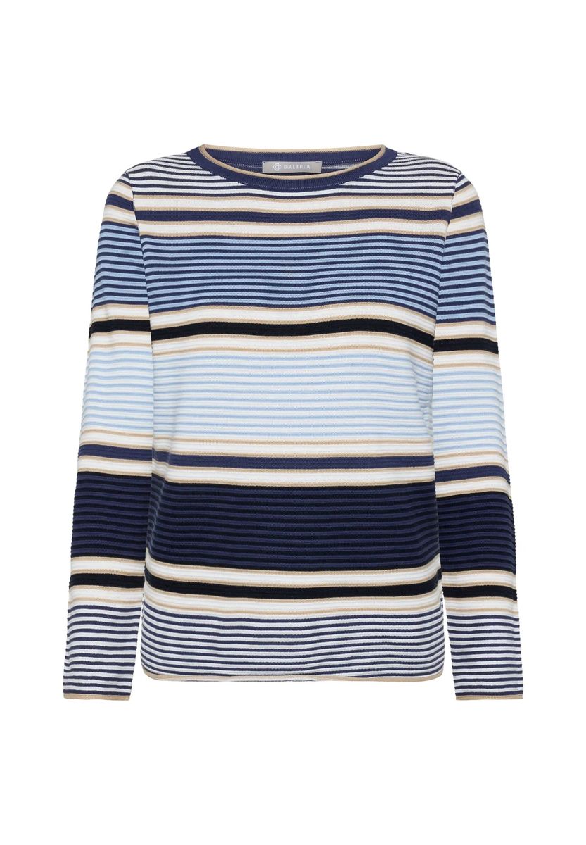 Gestreifter Baumwollmischung Rundhals Pullover