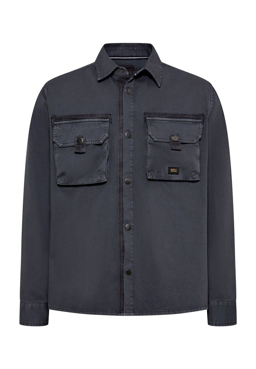 GLOBETROTTER Overshirt, Langarm, Kent, für Herren, blau, M