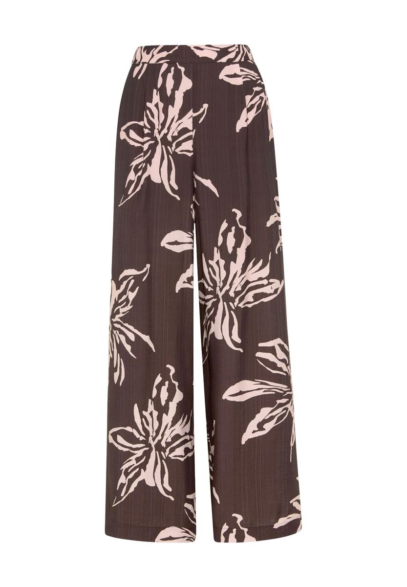 Braune, weit geschnittene Hose mit Blumendruck