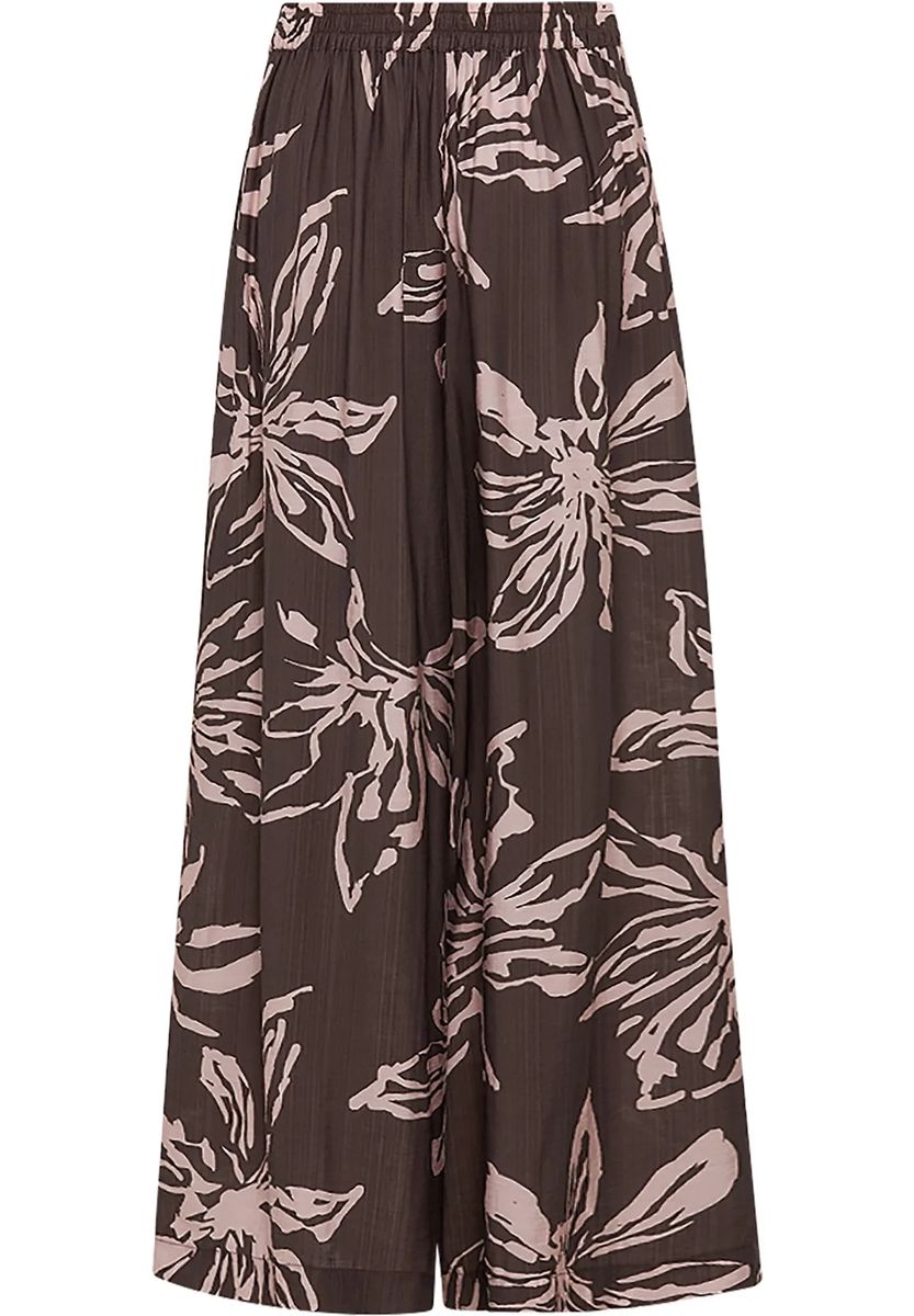 Braune, weit geschnittene Hose mit Blumendruck