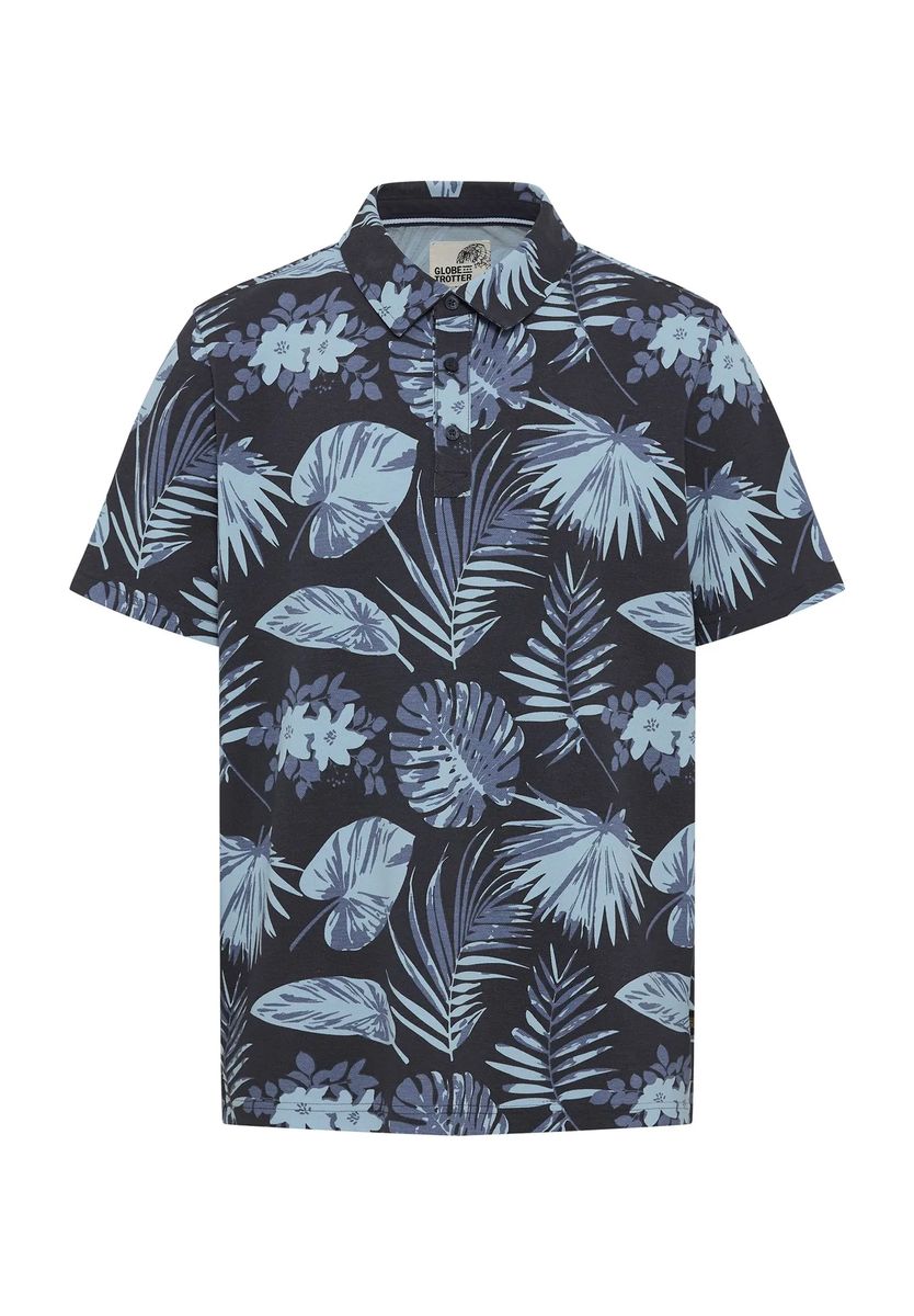 GLOBETROTTER Poloshirt, Print, für Herren, blau, M