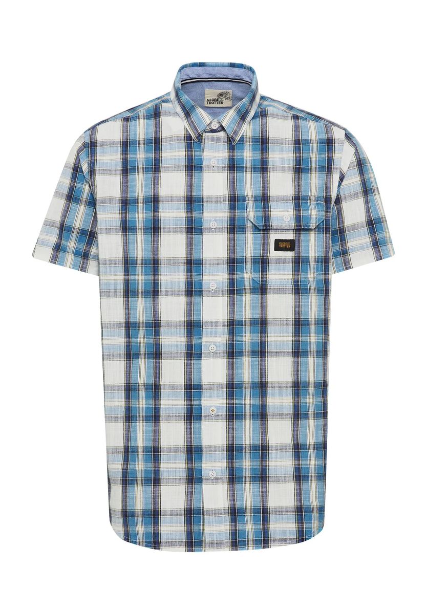 GLOBETROTTER Freizeithemd, Casual, Kent-Kragen, Herren, blau|weiß, M