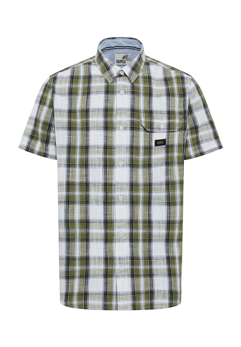 GLOBETROTTER Freizeithemd, Casual, Kent-Kragen, Herren, grün|weiß, M