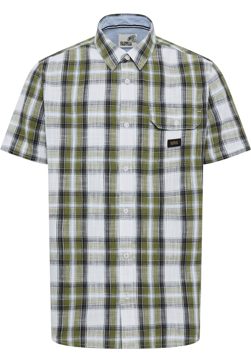 GLOBETROTTER Freizeithemd, Casual, Kent-Kragen, Herren, grün|weiß, M