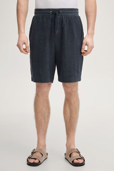 Marineblaue Terry-Fleece-Sweatshorts mit Streifenstruktur und Kordelzugbund
