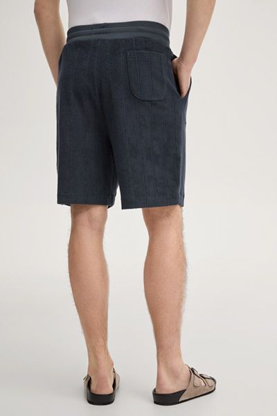 Marineblaue Terry-Fleece-Sweatshorts mit Streifenstruktur und Kordelzugbund