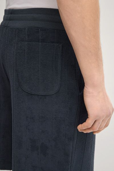 Marineblaue Terry-Fleece-Sweatshorts mit Streifenstruktur und Kordelzugbund