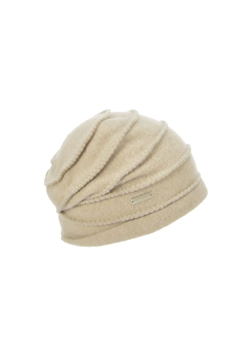 Beige Wollmütze mit Zickzack-Muster