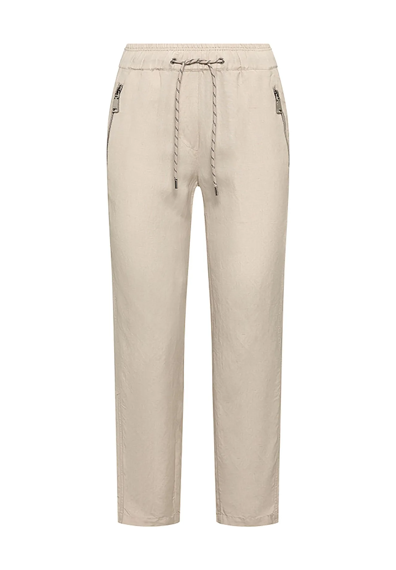 Beige lässige Tunnelzugshose mit Reißverschlüssen