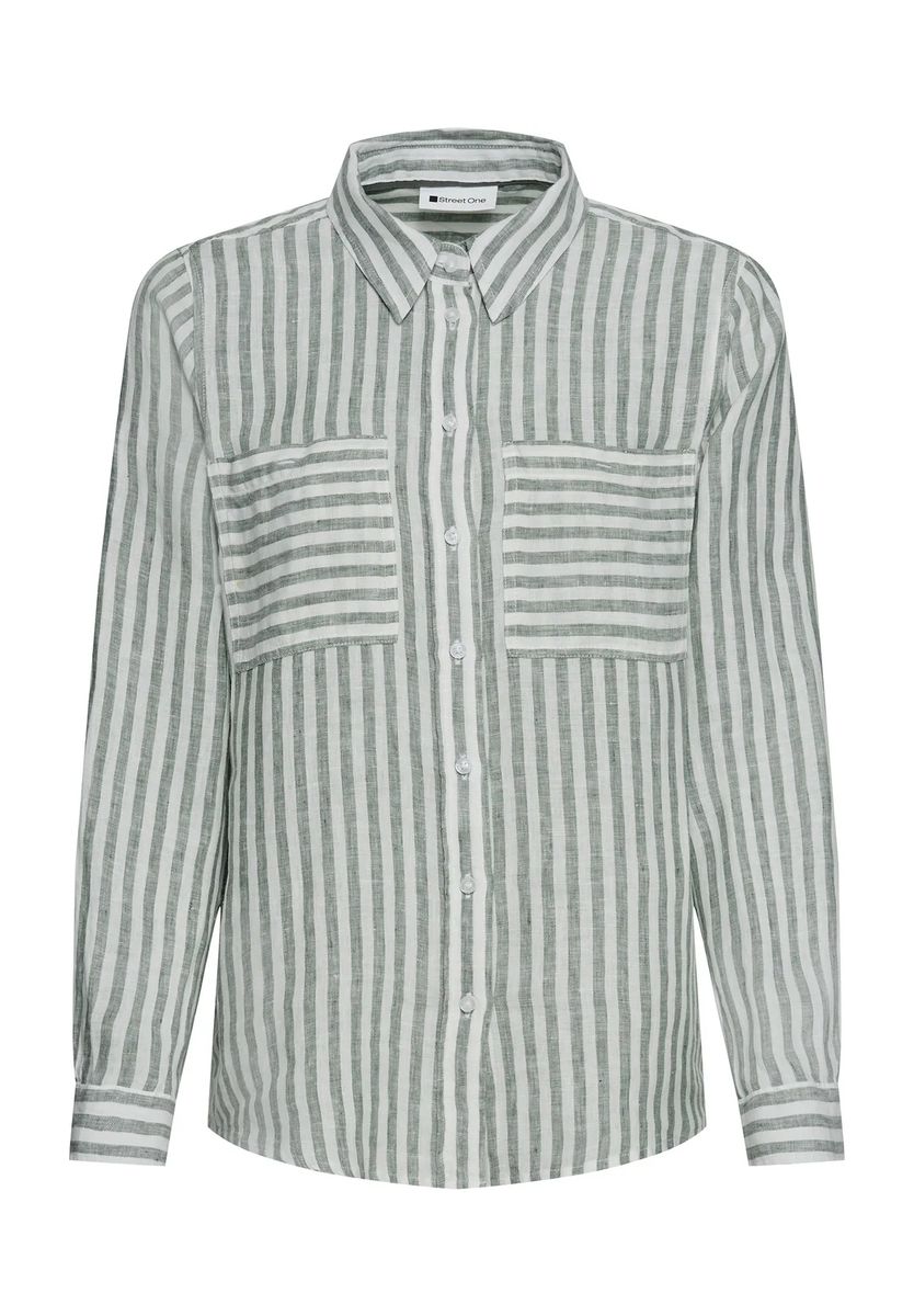 Street One Leinenbluse, Brusttaschen, für Damen, grün|weiß, 38