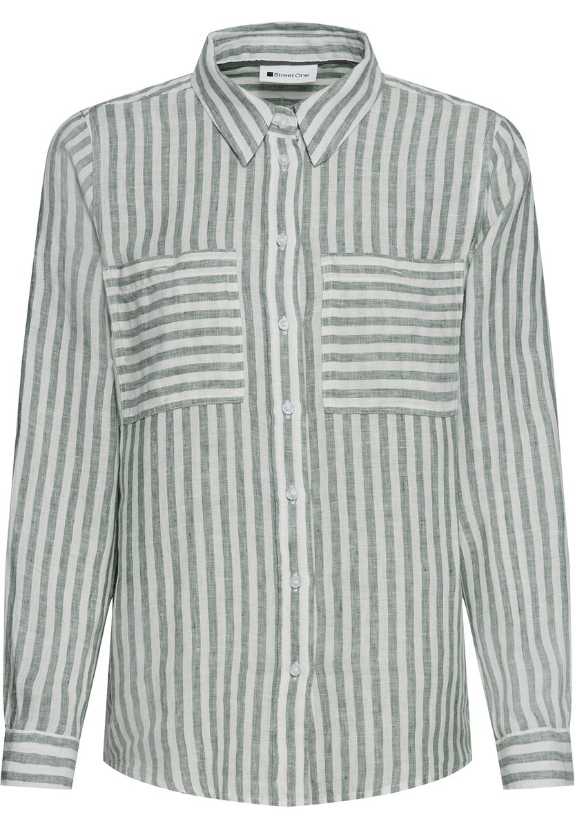 Street One Leinenbluse, Brusttaschen, für Damen, grün|weiß, 38