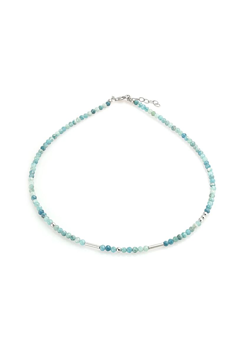 Halskette mit Aquamarinperlen und Silberakzenten