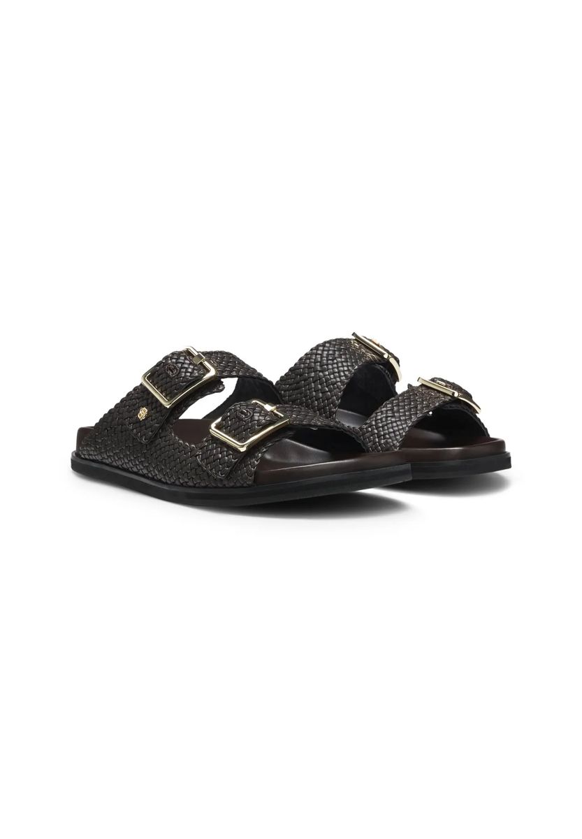Doppel-Schnallen Sandalen aus geflochtenem Leder