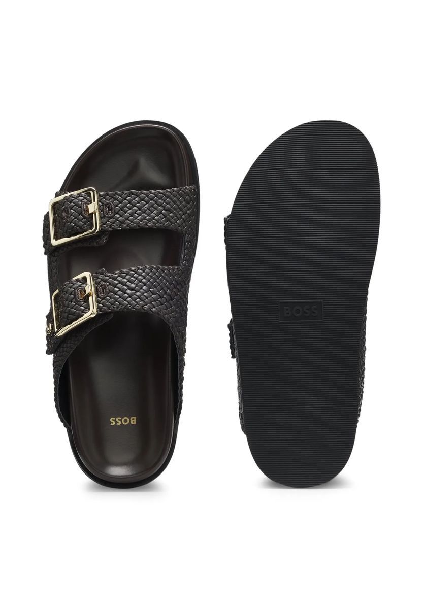 Doppel-Schnallen Sandalen aus geflochtenem Leder