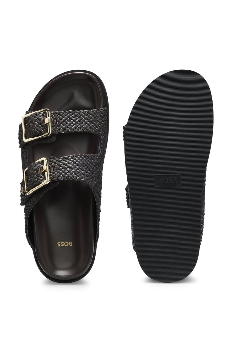 Doppel-Schnallen Sandalen aus geflochtenem Leder