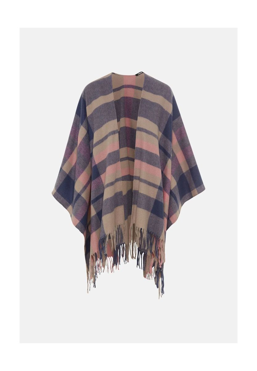 Plaid Poncho Cape mit Fransenbesatz