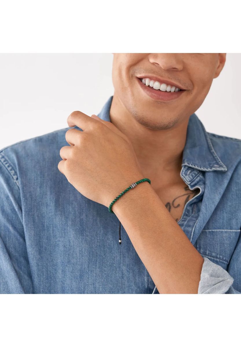 Malachit-Perlenarmband mit Stahldetail