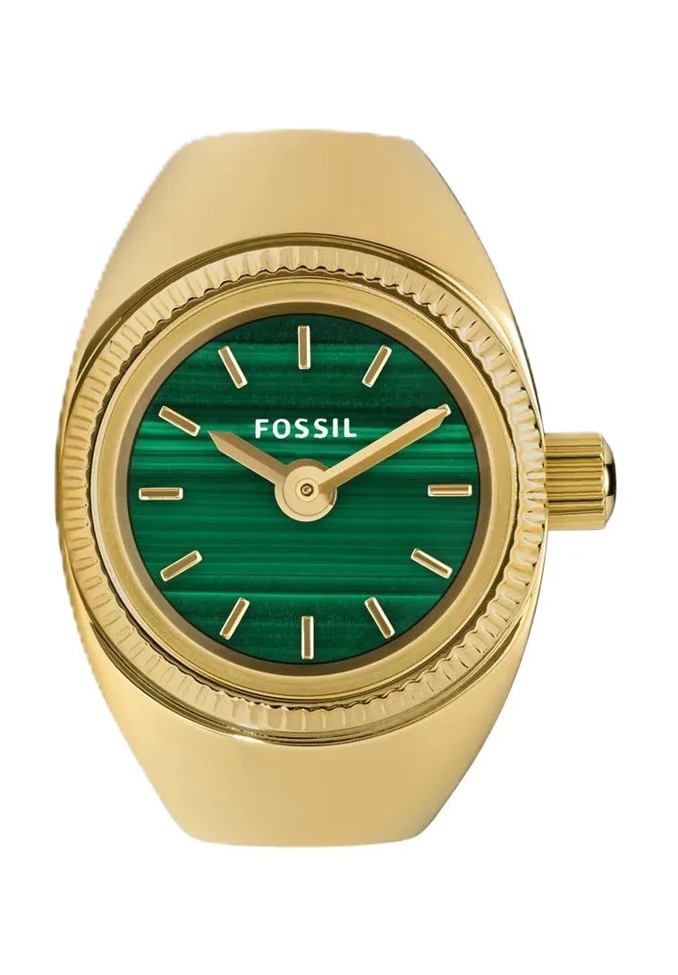 Goldfarbener Ringuhr mit grünem Malachit-Zifferblatt