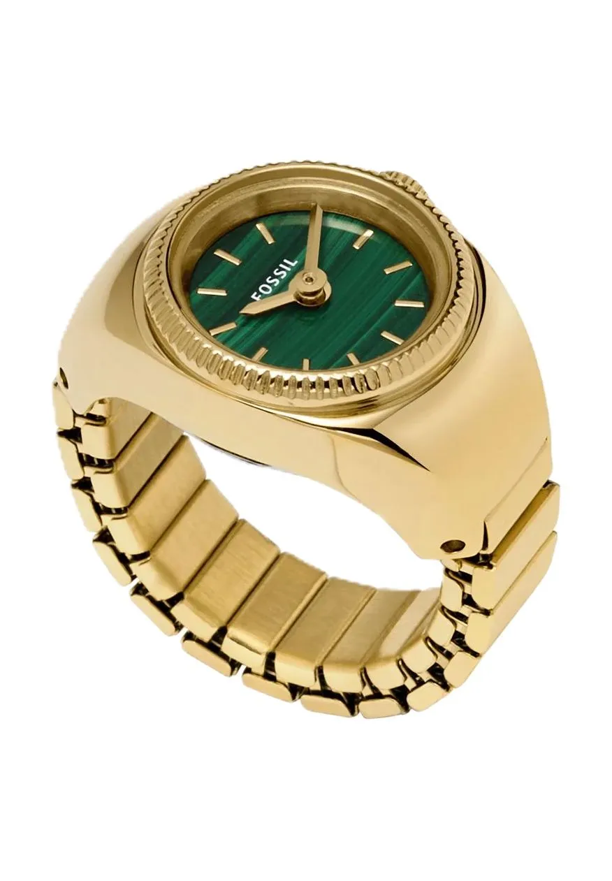 Goldfarbener Ringuhr mit grünem Malachit-Zifferblatt