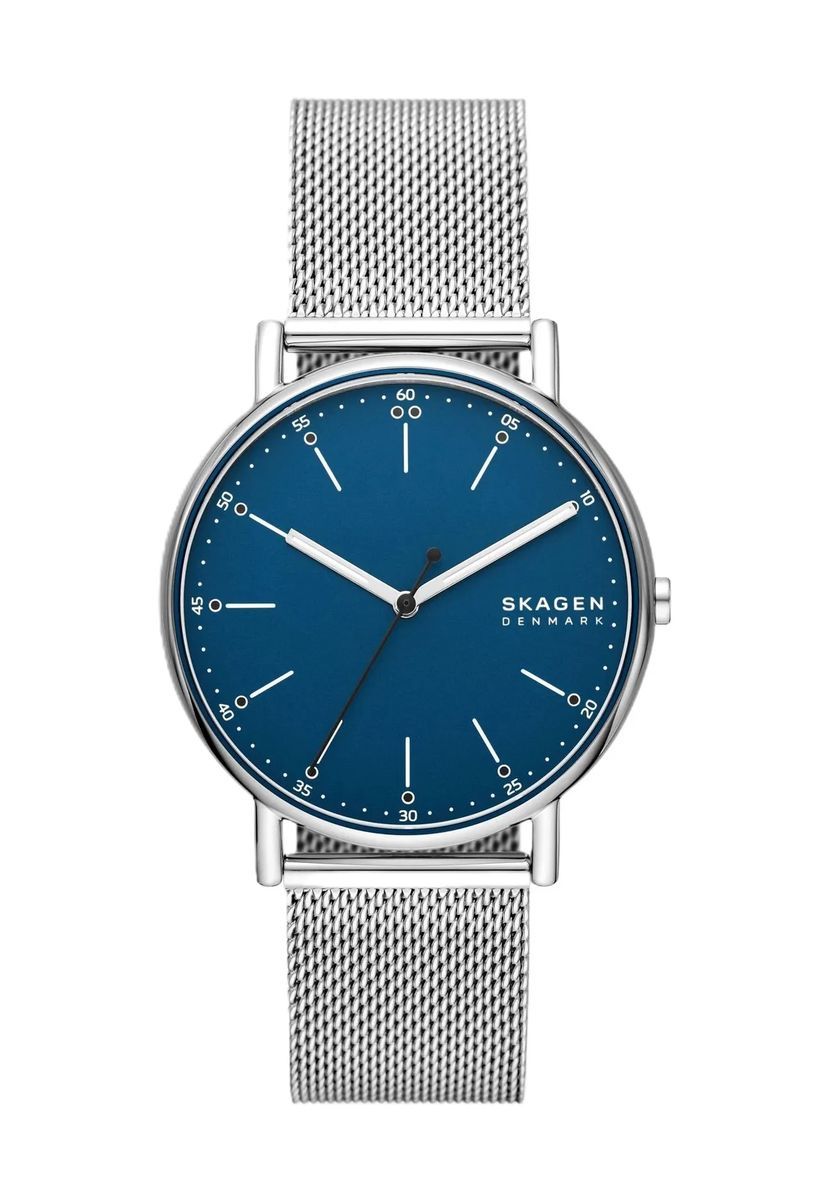 Minimalistische Uhr mit blauem Zifferblatt