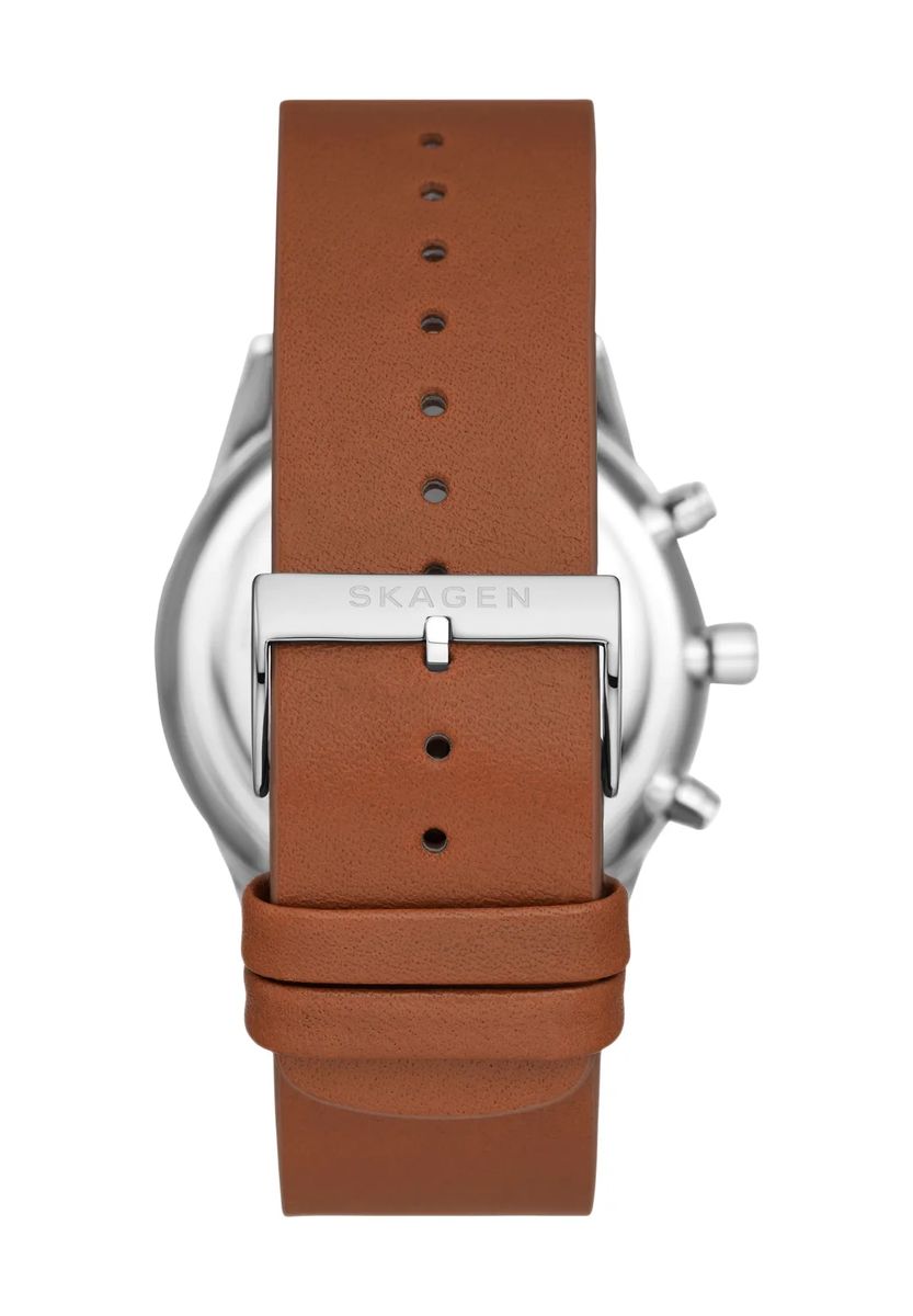 Herren Silber Chronograph Uhr Braun Leder