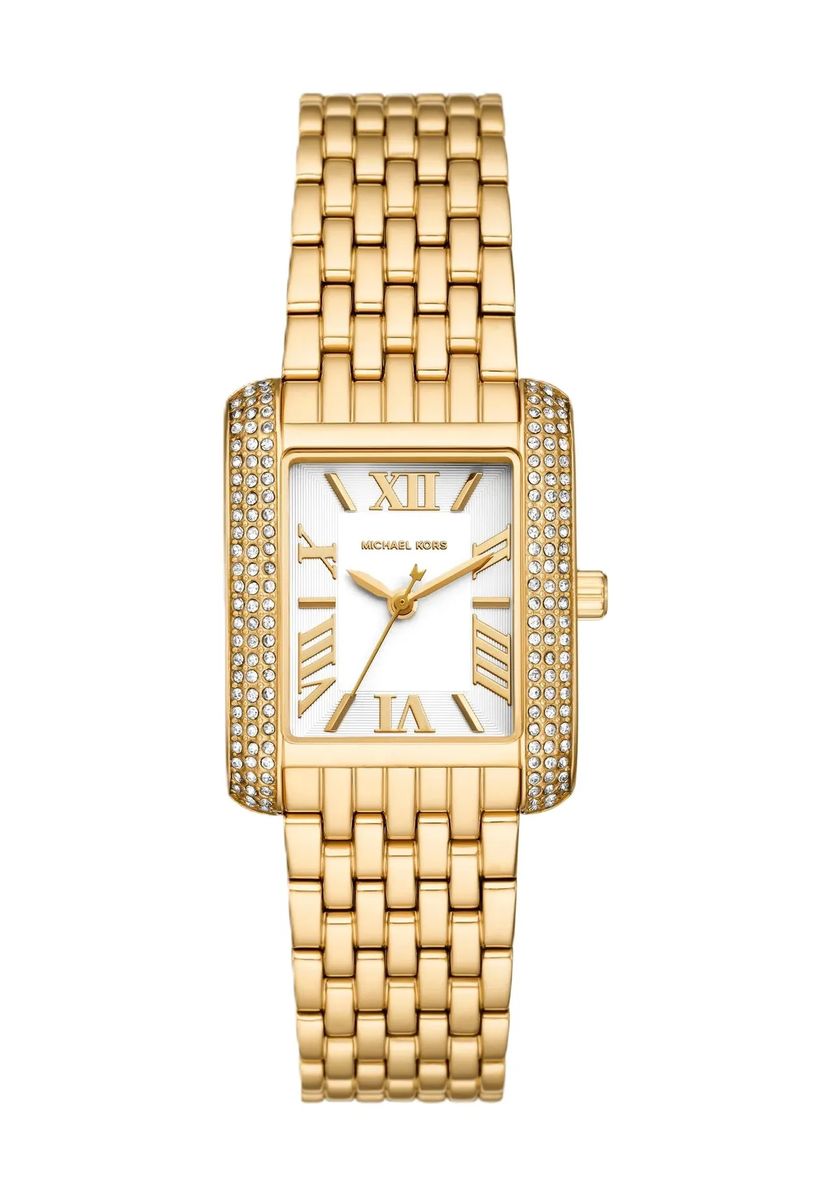 Elegante goldfarbene Uhr mit Kristallakzenten