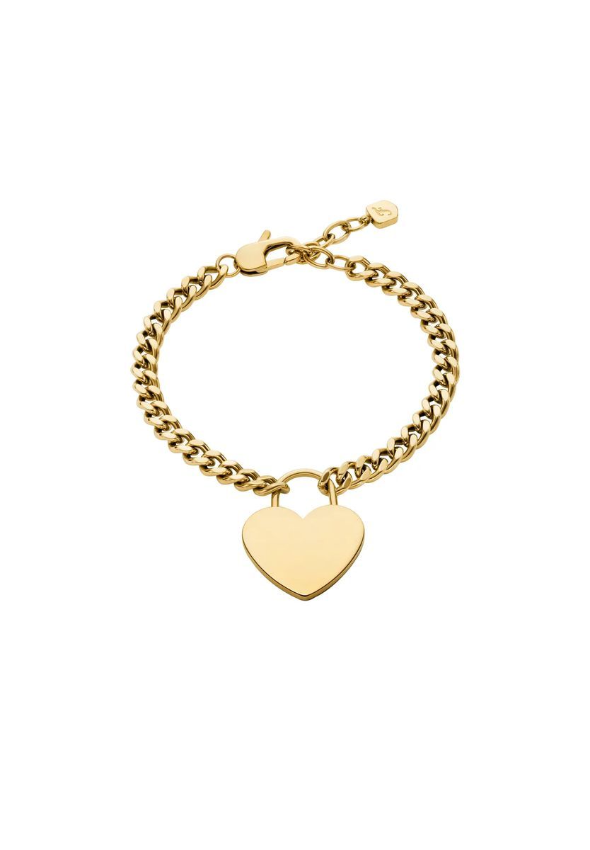 Fossil Damen Sutton Goldfarbenes Edelstahl-Herzarmband, JF04959710, GOLD, 17