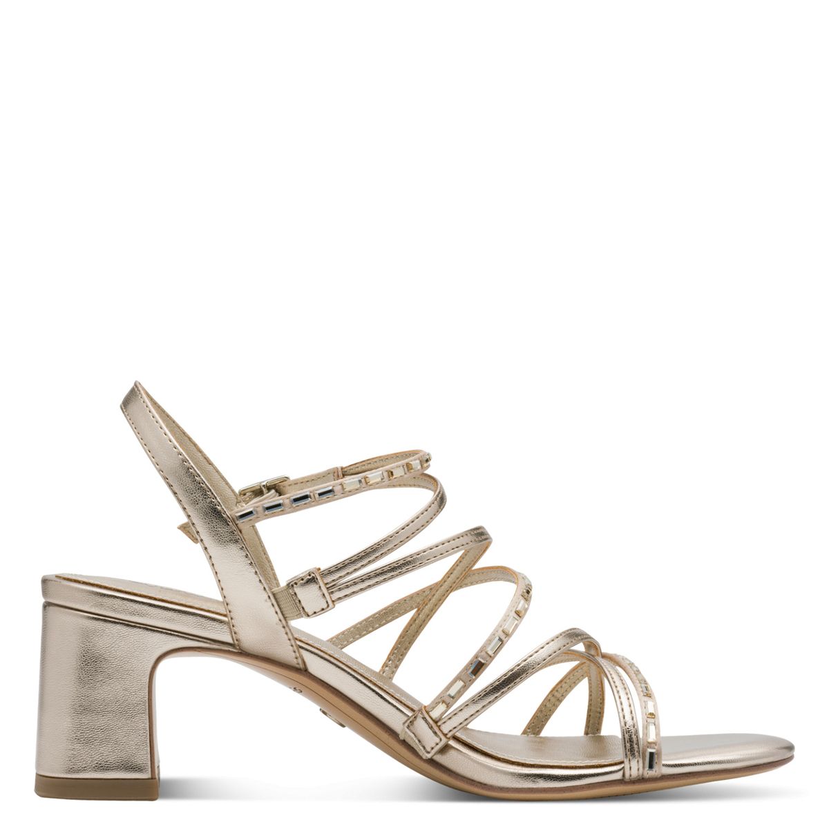 Riemchensandalen mit Blockabsatz und Strass