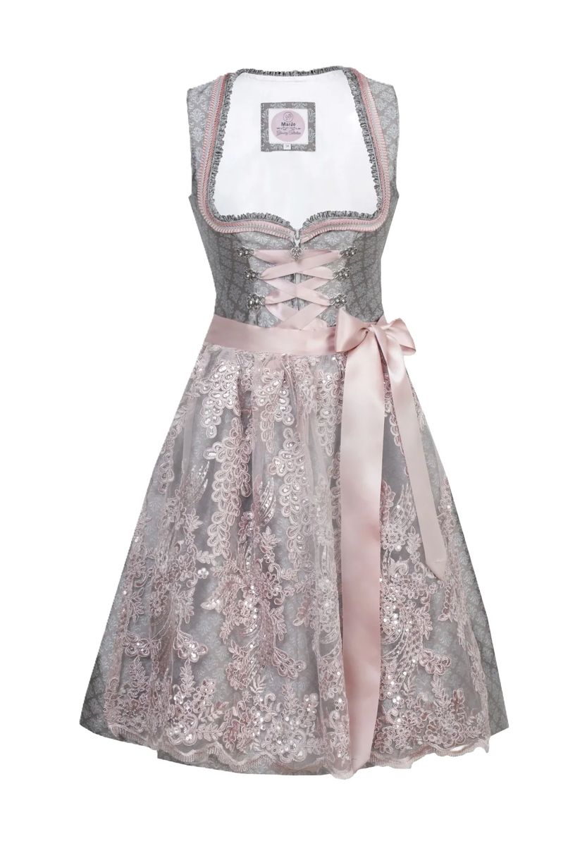 Elegantes graues Dirndlkleid mit Spitzbesatz