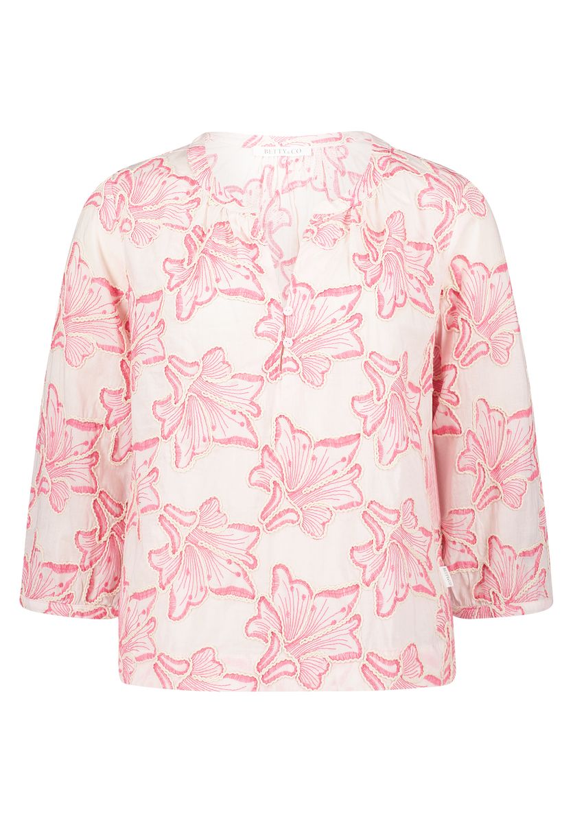 Floral bestickte Bluse mit Dreiviertelärmeln