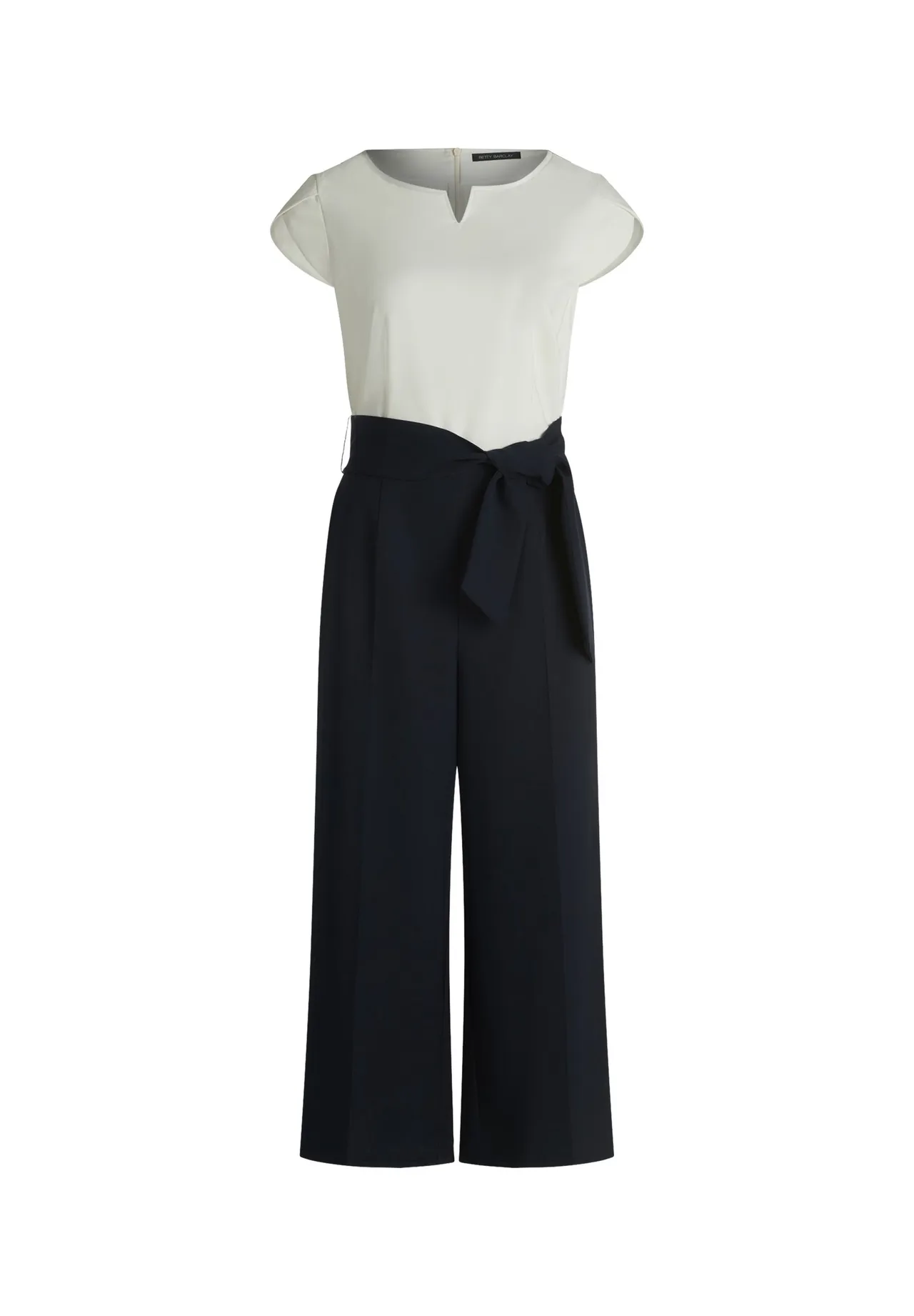 Zweifarbiger, weibeiniger Jumpsuit mit Bindegürtel