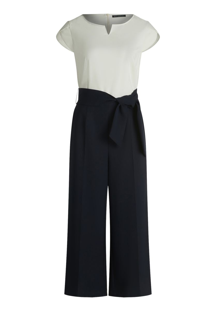 Zweifarbiger, weibeiniger Jumpsuit mit Bindegürtel