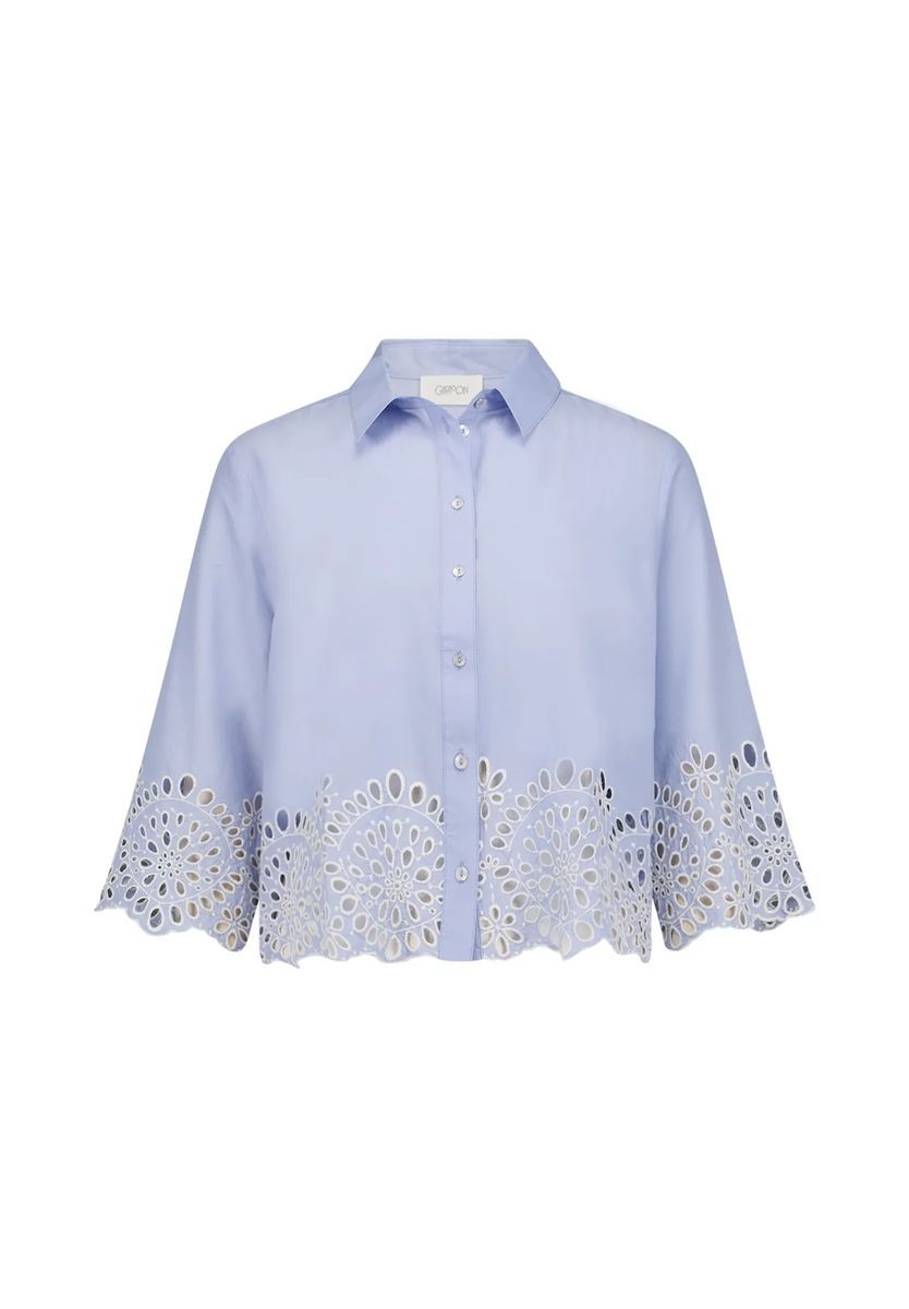 Kurze Bluse mit Lochstickerei
