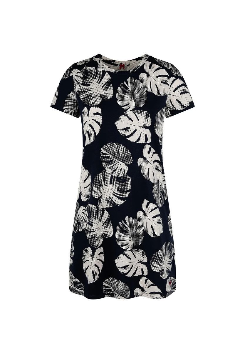 T-Shirt-Kleid mit Blätterdruck und lockerer Passform