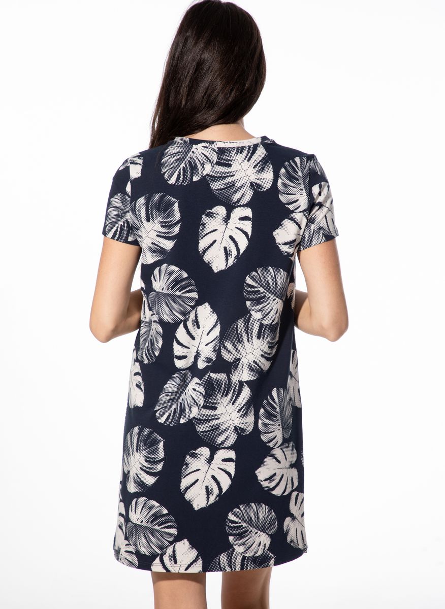 T-Shirt-Kleid mit Blätterdruck und lockerer Passform