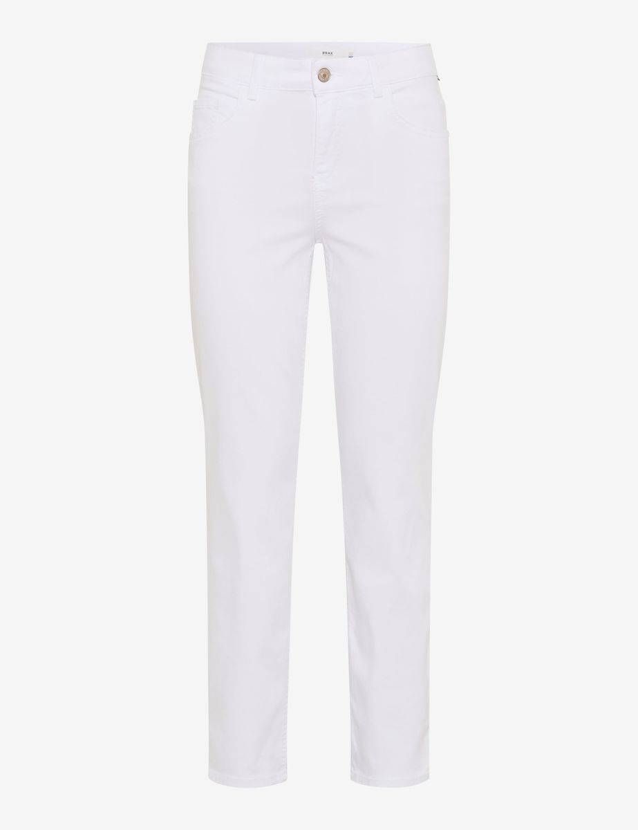 Weiße, verkürzte Five-Pocket Jeans