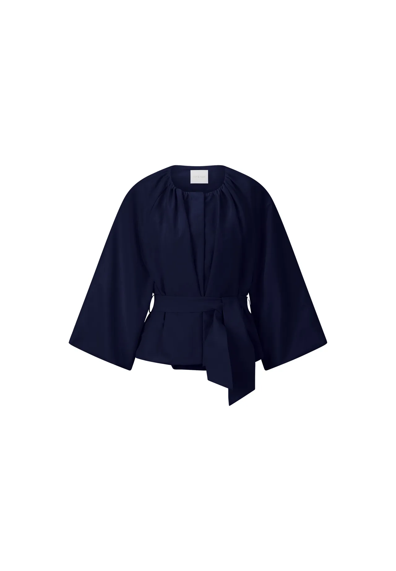 Blaue Jacke mit Ballonärmeln und Gürtel