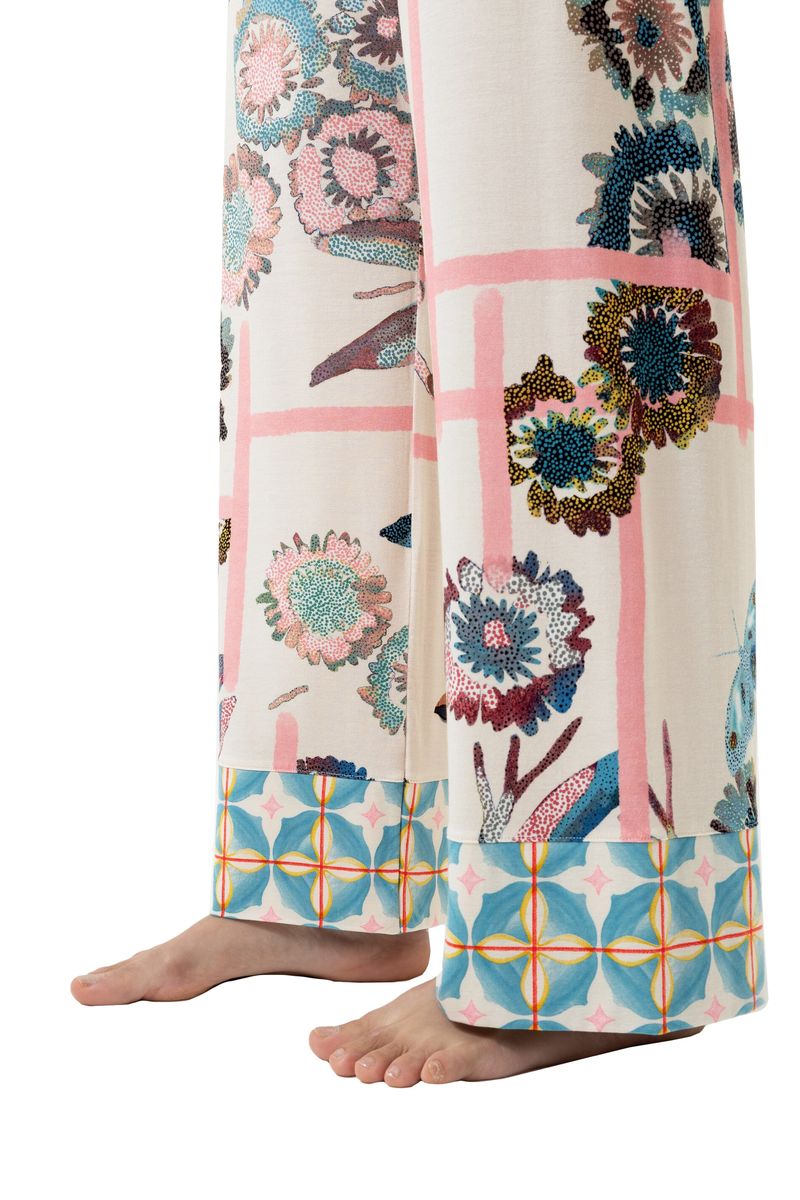 Loungewear-Hose mit Blumendruck und weitem Bein