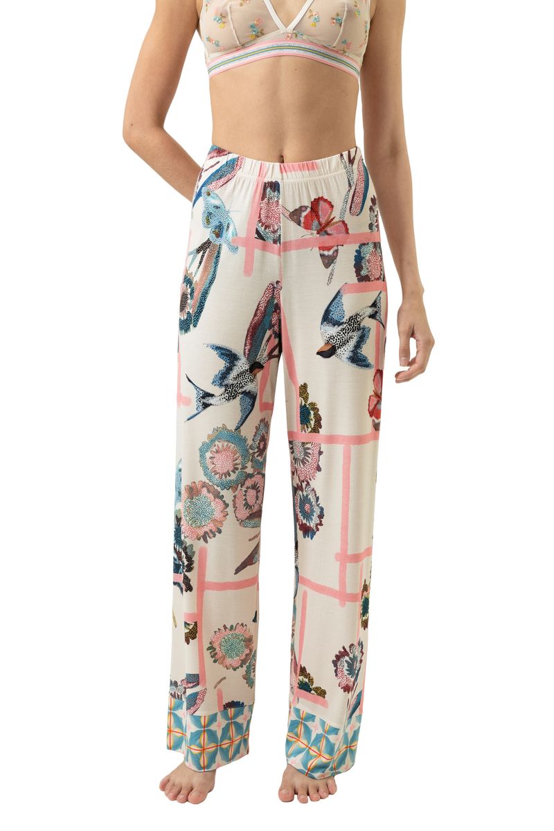 Loungewear-Hose mit Blumendruck und weitem Bein